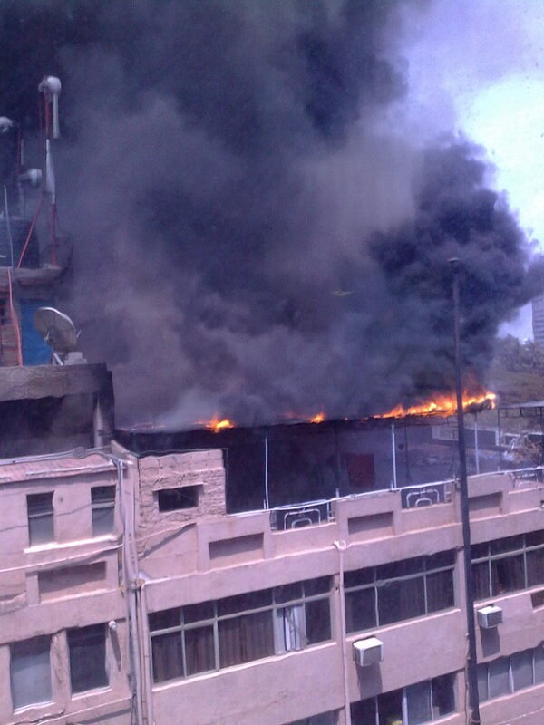 A major fire started in Bangalore at the NYK's Club on Residency Road on Monday afternoon. (Pic: http://twitter.com/karuna_ramesh)